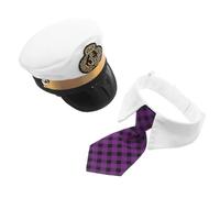 VILLFUL Set de Costume Capitaine Brodé pour Animaux Chapeau de Capitaine Ajustable avec Nœud pour Chiens et Chats Accessoire Décoratif Léger et Facile à Porter pour Fêtes et Photos