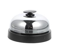 VILLFUL Sonnette de Bureau en Métal Chromé Noir, Cloche à Pression Manuelle Compacte, Sonnerie D’appel pour Réception, Bar, la Cuisine et Jeux, Anneau de Réception Pratique et Robuste