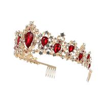 VILLFUL Tiare de Mariée Rouge en Alliage de Zinc avec Peigne, Ornée de Cristaux et Paillettes, Accessoire Élégant pour Mariage et Banquet, Ne Tire Pas les Cheveux