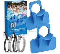 Villkin Lot de 2 supports de tuyau de piscine - 26-38 mm - Avec colliers de serrage avec protection anti-torsion pour piscine (bleu)