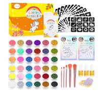 VillTake Kit Maquillage Enfant, 36 Couleurs Imperméable Tatouage Temporaire à Paillette, 153 Pochoir maquillage, 5 Pinceaux, 3 Colles, Kit Cadeau Fille, Tatouages Temporaires pour Cosplay et Fêtes