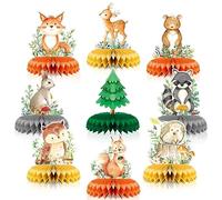 VillyVida Lot de 9 centres de Table en nid d'abeille Forêt, décorations de fête prénatale Animaux de la Forêt pour garçons et Filles Thème de la Forêt Décorations de Fête d'anniversaire