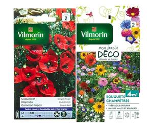 Vilmorin 5241442 Coquelicot Simple, Rouge, 90 x 2 x 160 mm & 5859542 Pack de Graines Fleur pour Bouquets Champêtres