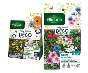 Vilmorin 5867307 Pack de Graines Mélange de Fleurs Coin de Rocaille 7 m² & 5862942 Fleur parfumée, Multicolore, 90 x 2 x 160 cm