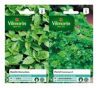 Vilmorin 5873246 Pack de Graines Basilic Marseillais Extrêmement Parfumé + Vilmorin 3211500006790 3790141 Persil Commun 2 Officinal, Vert, 9 x 0.5 x 16 cm