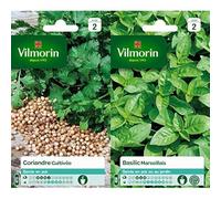 Vilmorin 5875046 Pack de Graines Coriandre Cultivée + Vilmorin 5873246 Pack de Graines Basilic Marseillais Extrêmement Parfumé