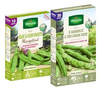 Vilmorin Pois géant Fleur Violette Boite série 10m mangetout, Vert & Fève d Aguadulce a très Longue cosse Boite série 20m, Vert