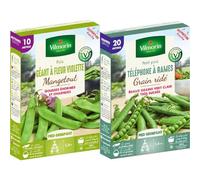 Vilmorin Pois géant Fleur Violette Boite série 10m mangetout, Vert & Pois Téléphone a rames Boite série 20m, Vert