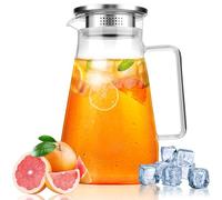 Vilomdur 1.5L Carafe en Verre, Carafe Eau avec Couvercle et Anse, Transparent et Résistant Chaleur Pichet en Verre, Carafe Eau Verre, pour Eau Froides/Chaudes, thé Glacé, Vin, Jus, Lait