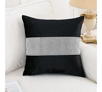 Vilygret Lot de 2 housses de coussin à paillettes élégantes avec strass pour mariage, fête, Noël, Thanksgiving, canapé, lit, 45,7 x 45,7 cm, noir