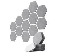 vilz Lot de 12 panneaux acoustiques hexagonaux autocollants en feutre recyclé, panneaux muraux hexagonaux, gris, isolation phonique, mur, 25 x 21,5 x 0,9 cm