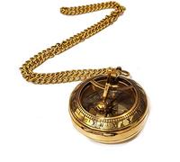 Vimal Nautical Boussole de poche dorée en laiton brillant avec cadran solaire et chaîne - 3,8 cm