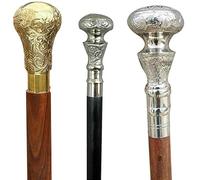 Vimal Nautical Lot de 3 bâtons de marche de style antique avec poignée en laiton vintage victorien, baguettes en bois, bâtons de randonnée, cadeau