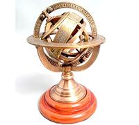 Vimal Nautical Sphère armillaire en laiton avec base en bois et laiton 10,2 cm