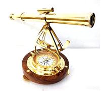 Vimal Nautical Télescope Alidade en laiton antique avec base en bois - Boussole de transit - Instrument d'arpentage pour la maison et le bureau