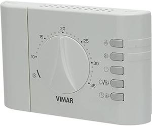 VIMAR 02900.1 Thermostat électronique pour Le Contrôle on/Off de la température Ambiante, Alimentation par Batteries AA LR6 1, 5 V (Non Livrées), Installation en Saillie