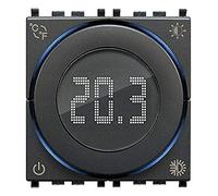 Vimar 02973 Thermostat à roulette connecté, sortie à relais, technologie Bluetooth et WiFi, 1 entrée pour capteur de température extérieure, chauffage et climatisation ON/OFF et PID, 2 modules, gris