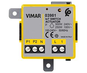 Vimar 03981 Actionneur connecté Wi-Fi, sortie à relais NO, contrôle à distance, entrée pour contrôle via fils pour le rappel d'un scénario, standard Bluetooth et Zigbee, installation d'encastrement