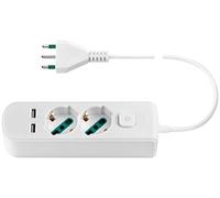 Vimar 0R00625.CC.B Multiprise avec Interrupteur et câble de 1,5 m, 2 Sorties universelles SICURY et Prise Standard Italienne, 2 Sorties USB-A, Blanc