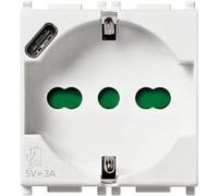 Vimar 14210.USB Plana prise 2 modules SICURY 2P+T 16 A 250 V universel standard italien P40 et sortie USB type C 5V et 3 A pour une charge rapide, blanc