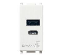 Vimar 14292.AC Alimentation 5V 2,4A pour dispositifs électronique, 1 sortie USB type A et 1 sortie USB type C, alimentation 120-240 V 50/60 Hz, 1 module, série Plana, blanc