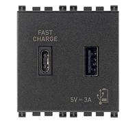 Vimar 19295.AC Alimentation USB 5 V 3 A pour dispositifs électronique, 1 sortie USB type A et 1 sortie USB type C, alimentation 120-240 V~ 50/60 Hz, 2 modules, série Arké, gris