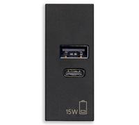 Vimar 30292.AC15G Ligne Bloc d'alimentation USB 15 W 3 A 5 V pour appareils électroniques, sorties USB A et USB C