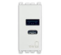 Vimar Arké 19292.AC.15.B Bloc d'alimentation USB 15 W 3 A 5 V pour appareils électroniques, sorties USB A et USB C