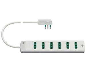 VIMAR Fp00402.C.B Prise mobile multiple avec 6 sorties Safe Standard Italien P11, 1,5 M Câble, fiche plate 2P+T 10, norme italienne, blanc