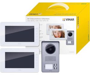 VIMAR K40911 Kit vidéophone bifamilial avec blocs d'alimentation multifiche, 1080p, blanc/gris, Écran 7 pouces