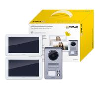 Vimar K40916 Kit interphone vidéo 7" tactile Bifamilial avec alimentation multifiche, gris la plaque extérieur-blanc