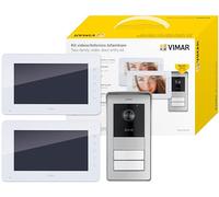 VIMAR K40931 Kit visiophone 2 familles pour Pose en saillie avec: 2 interphone, Platine de Rue à 2 Boutons, 2 alimentations DIN, étriers de Fixation, Contrôle des accès RFID, Écran 7 Pouces