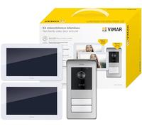 VIMAR K40936 Kit visiophone 2 familles pour Pose en saillie avec: 2 interphone, Platine de Rue à 2 Boutons, 2 alimentations DIN, étriers de Fixation, Contrôle des accès RFID, Écran Tactile 7 Pouces