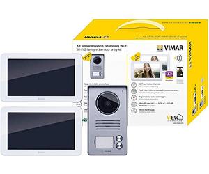 Vimar K40946 Kit interphone vidéo bifamilial intelligent avec 2 écrans tactiles mains libres, plaque audiovidéo 2 boutons avec cadre anti-pluie, 2 alimentations multiprises