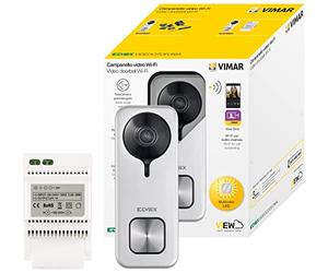 VIMAR K40965 Kit Doorbell pour pose en saillie, 1 sonnette vidéo WiFi 40960, app View Door, vision nocturne, SD card, capteur anti-sabotage, alimentation 24V guide DIN Gris