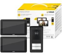 Vimar K42976 Kit interphone Mural avec 2 interphones vidéo tactiles Mains Libres Wi-FI Couleur LCD 7", 1 Plaque Audio-vidéo 2 Boutons, 2 Blocs d'alimentation 40103, Supports de Fixation Murale, Noir