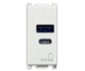 Vimar Plana 14292.AC.15 Bloc d'alimentation USB 15 W 3 A 5 V pour appareils électroniques, sorties USB A et USB C