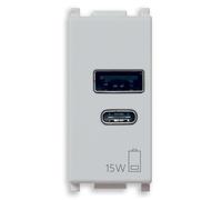 Vimar Plana 14292.AC.15.SL Bloc d'alimentation USB 15 W 3 A 5 V pour appareils électroniques, sorties USB A et USB C