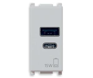Vimar Plana 14292.AC.15.SL Bloc d'alimentation USB 15 W 3 A 5 V pour appareils électroniques, sorties USB A et USB C