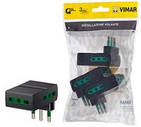 Vimar SICURY FP00311 Lot de 3 adaptateurs multiprises économiseur d'espace 250 V ~ 3 pièces, fiche 2P+T 16 A standard IT type S17, 3 prises 2P+T 16 A standard IT type P17/11