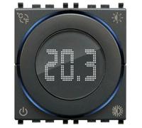 VIMAR, gris 02973 Thermostat à roulette connecté, sortie à relais, technologie Bluetooth et WiFi, 1 entrée pour capteur de température extérieure, chauffage et climatisation ON/OFF et PID, 2 modules