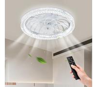 VIMAZ Ventilateur de Plafond avec Lumière et Télécommande, Nouveau E27 Ventilateur LED Dimmable 34W, 4 Vitesses, Silencieux, pour Chambre Salon Bureau, Blanc 30cm