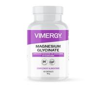 VIMERGY Magnésium Glycinate, 30 Portions, Glycinate de Magnésium | Glycinate doux pour l'estomac, non du malate ou du citrate, avec curcuma et gingembre. Sans gluten, sans OGM.