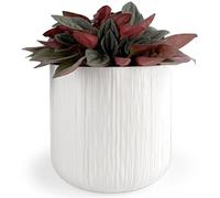 Vimin Box Élégant Pot pour orchidées en Terre Cuite | diamètre 14 cm, Hauteur 13 cm | Pot décoratif pour Plantes succulentes, Fleurs, bonsaï | élégant Cache-Pot d'intérieur Moderne (Blanc Mat - Rayé)