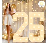 Vimlits Grand numéro lumineux de 1,2 m - Décoration d'anniversaire - Panneau blanc pour chapiteau - Toile de fond pour 25e anniversaire de mariage - Cadre en mosaïque - En carton mousse - Numéro 25