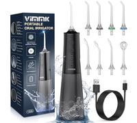 VIMMK Jet Dentaire Hydropulseur et Irrigateurs Oral avec 5 Modes de Pression d'eau et 8 Embouts Remplaçables, Rechargeable et Étanche IPX7, Réservoir 300ML (Noir)
