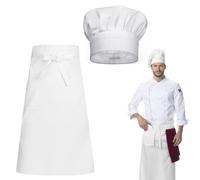 Vimmvid Lot de 2 toques de chef et tabliers de cuisine, blancs, pour homme, réglable, unisexe, avec poche, toque de cuisinier, pour boulangerie, cuisine, maison, restaurant, fleuriste, Blanc., taille