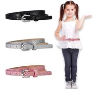 Vimmvid Lot de 3 ceintures à paillettes pour enfants et filles - En cuir synthétique - Fermeture Velcro réglable - Pour vêtements et jeans - Uniforme, noir, argenté, rose, Taille unique