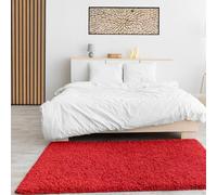 VIMODA Prime Poils Longs Shaggy Tapis À Longs Poils Haut Velours Tapis Modernes pour Salon Chambre À Coucher Couleur Unie Nougat Marron Clair Rouge, Rouge, 150 cm Quadrat