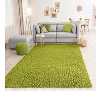 VIMODA Prime Tapis Shaggy Couleur Shaggy Poils Tapis Moderne pour Salon Chambre, Dimensions: 150 cm Carré - Vert, Ø 120 cm Rond